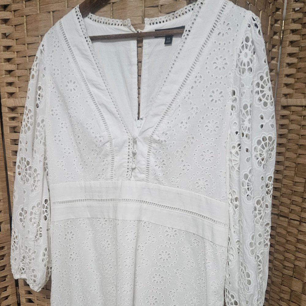 Nwot banana republic pure white eyelet dress lg 14